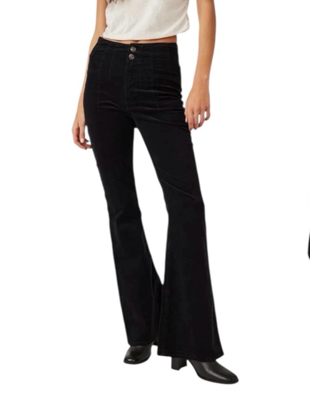 We The Free Jayde Black Corduroy Flare High Rise Pants Free People size 32